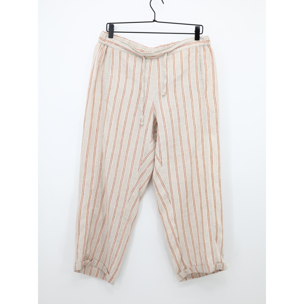 Coldwater Creek Linen Pants Striped‎ Drawstring Cropped Relaxed Petite M